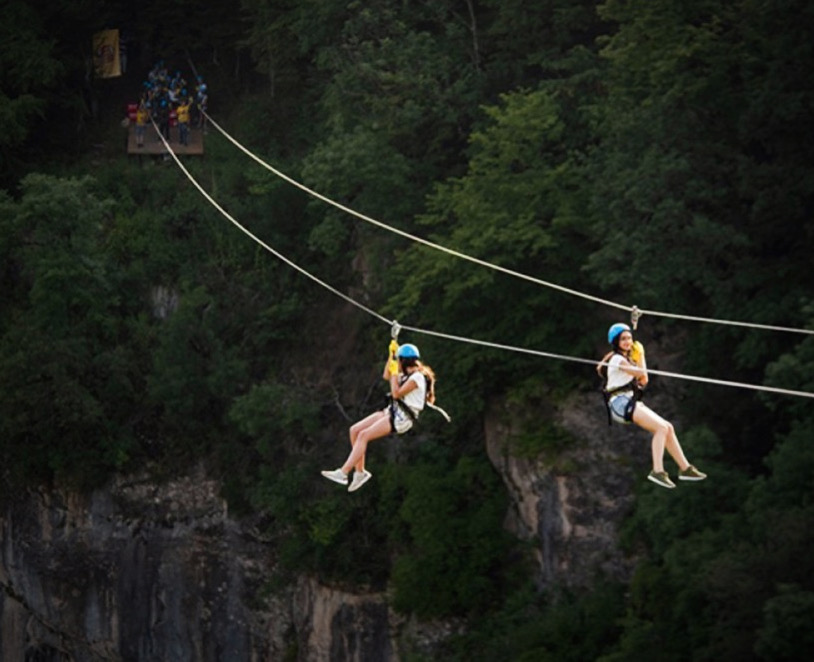 zip lining at Yell Extreme Park